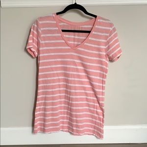 Bass pink and white striped V-neck tee